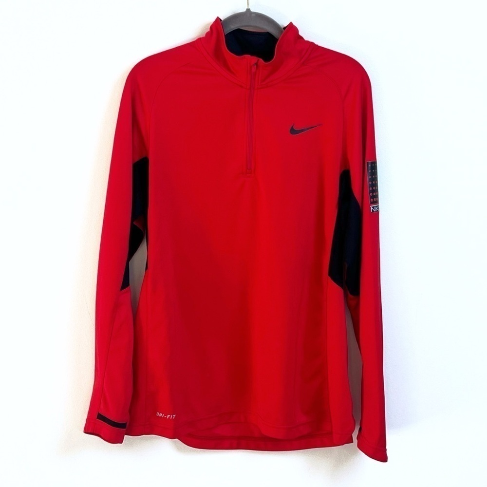 Nike Dri Fit Men’s 1/4 Zip Pullover Long Sleeve Top Solid Red Black Medium